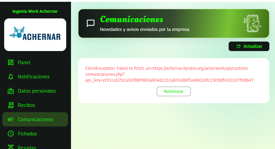 Pantalla de comunicaciones de Ingenia Work