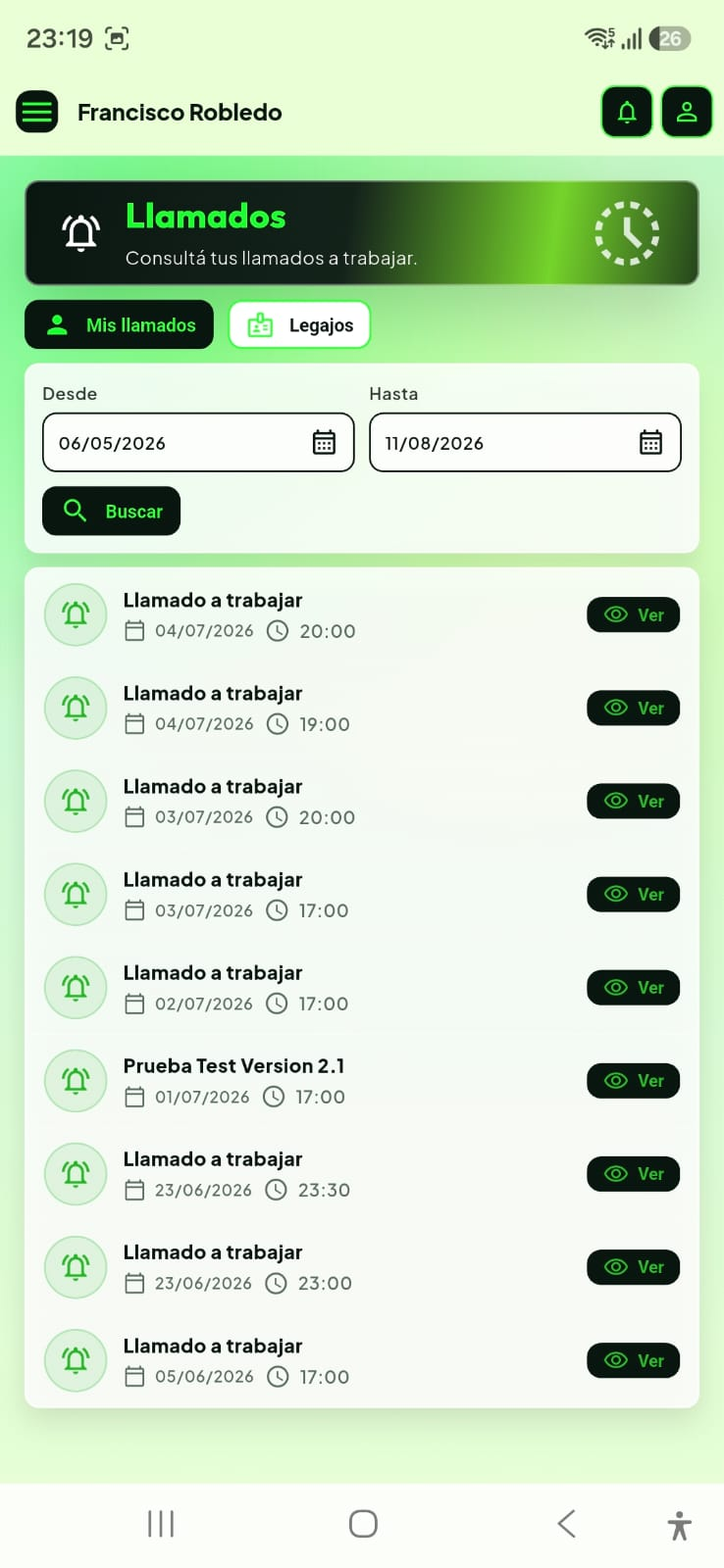 Módulo Android de llamados de trabajo