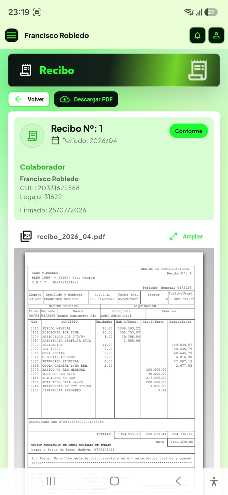 Recibo digital en Android